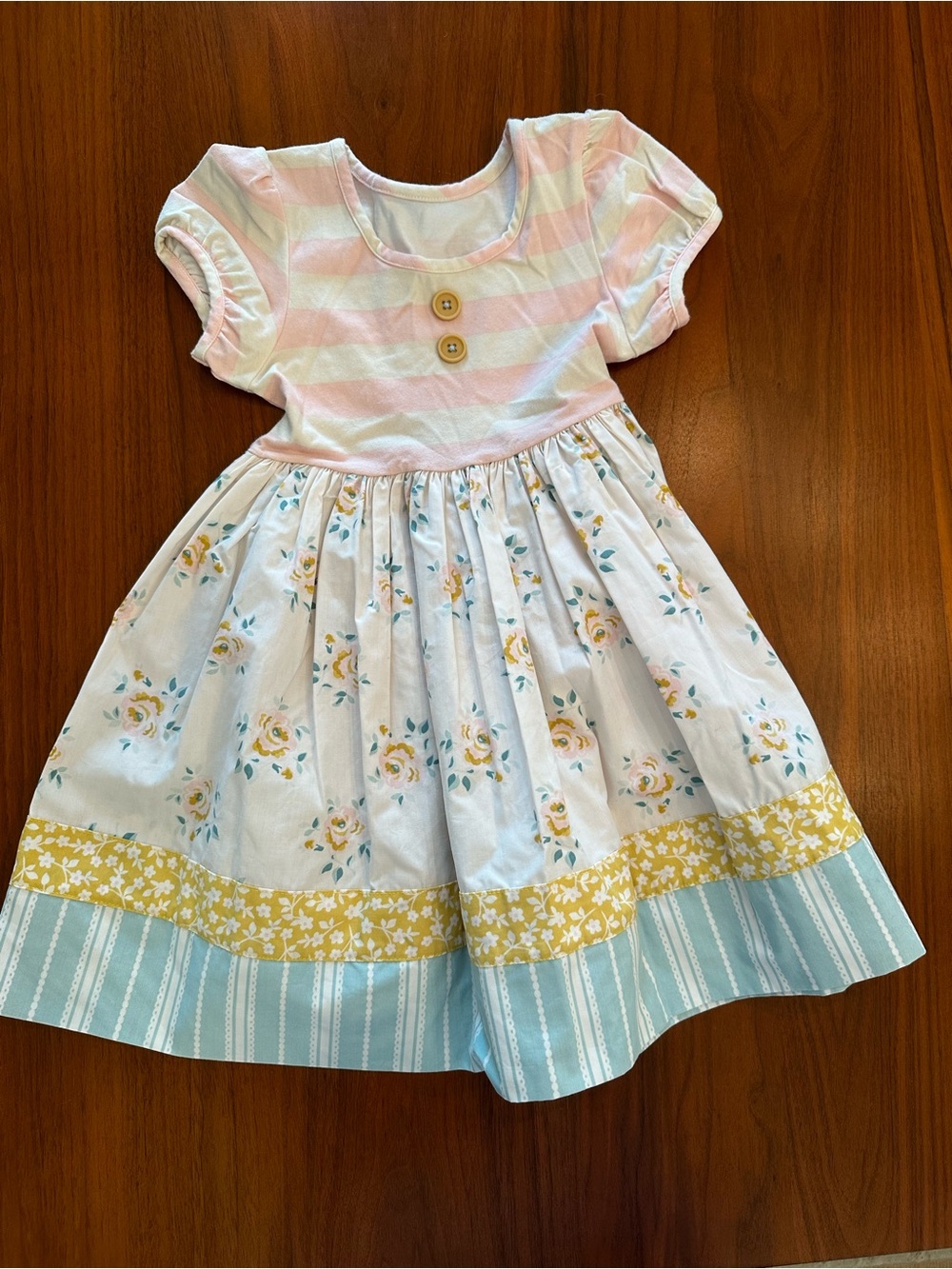 Tabitha Twinkle Pink and Blue Floral Girls' Dress with Yellow Accents size 5-6